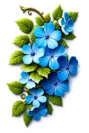 3d scrolling vine with large blue forget-me-nots tattoo design idea