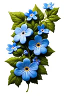 3d scrolling vine with large blue forget-me-nots tattoo design idea