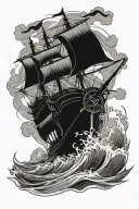 Bow of pirateship breaking through a wave in very bad weather  tattoo design idea