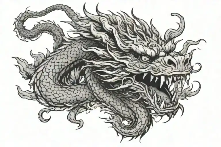 wingless Chinese dragon inspired by Paul Doubleman sketches tattoo design idea