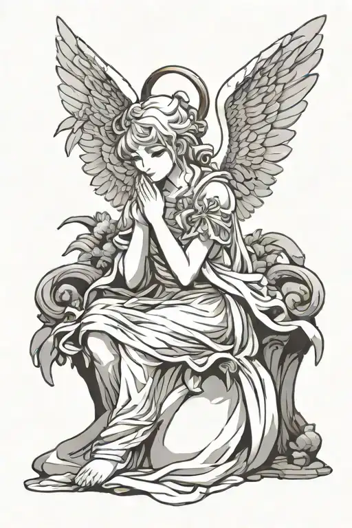 praying angel sitting tattoo design idea