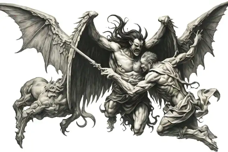 battle of angels and demons tattoo design idea