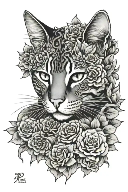 cat, flowers, rugby, mandala design incorporating tattoo design idea