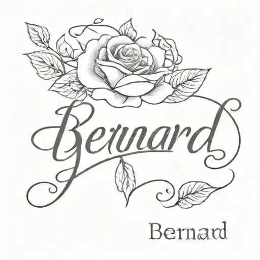 Name "Bernard" in cursive with a heart and roses tattoo design idea