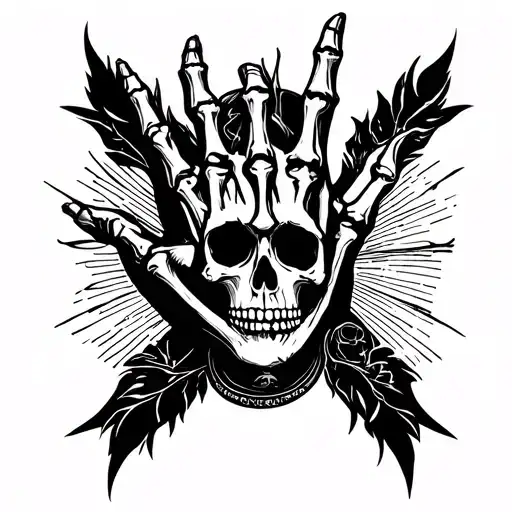 portrait style tattoo, memento mori writting, skeleton hand, hand tattoo design idea
