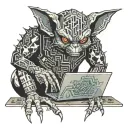 gremlin hacker using a laptop circuit board tattoo design idea