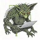 gremlin hacker using a laptop circuit board tattoo design idea