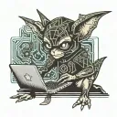 gremlin hacker using a laptop circuit board tattoo design idea