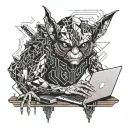 gremlin hacker using a laptop circuit board tattoo design idea
