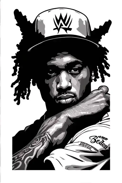 Generate tattoo images ideas something to do with music like Eminem and j Cole and 50 cent type vibes and wrestling fan  tattoo design idea