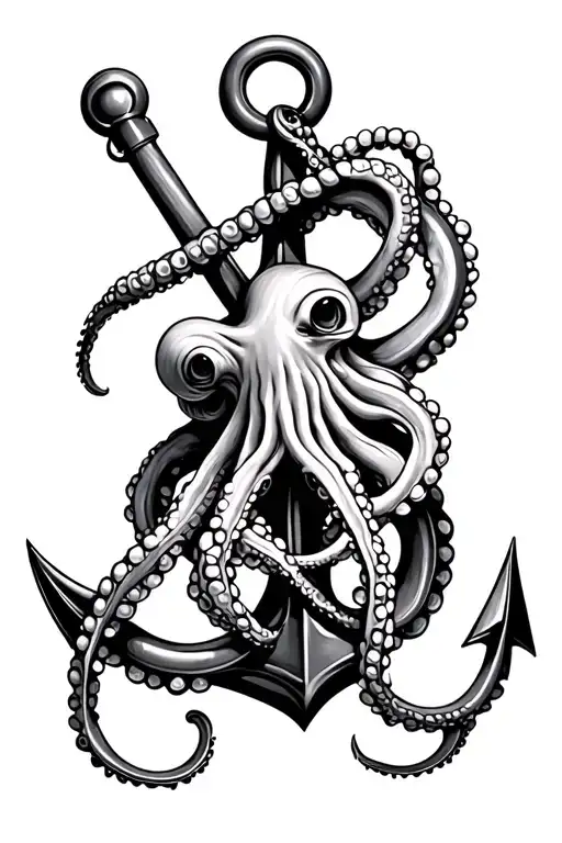 octopus wrapped around anchor tattoo design idea