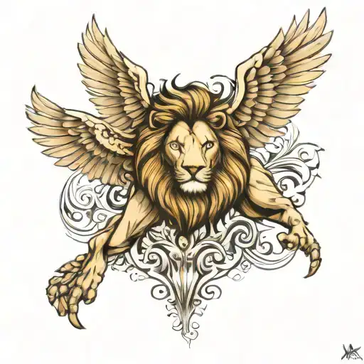 lion and wings tattoo design idea