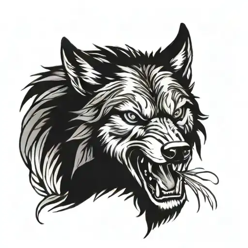 wolf with a odin knot in the mouth open tattoo design idea