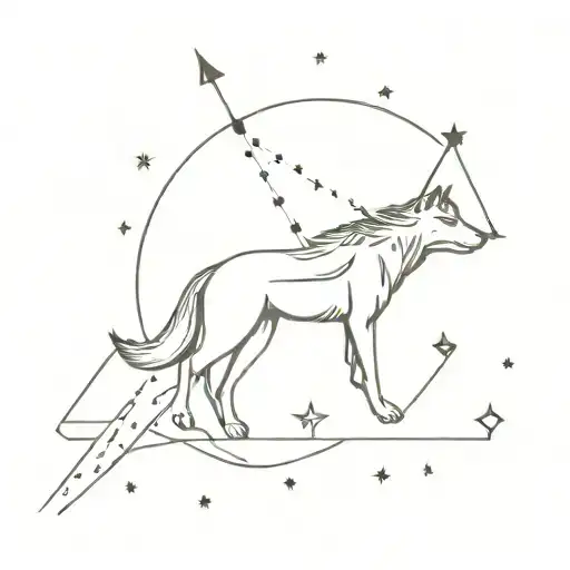 Fineline Wolf and Sagittarius constellation tattoo design idea