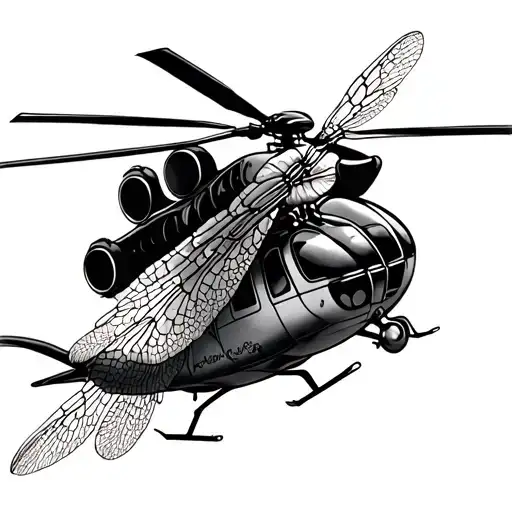 dragonfly and helicopter tattoo design idea