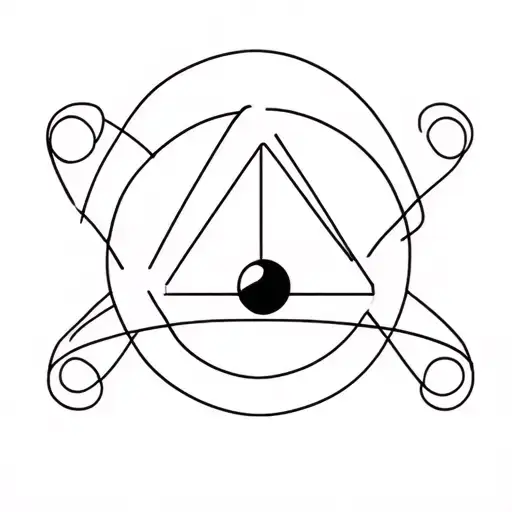 one triangle and one circle rotating around a sphere in 3d like a atom model tattoo design idea