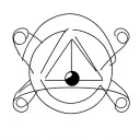 one triangle and one circle rotating around a sphere in 3d like a atom model tattoo design idea