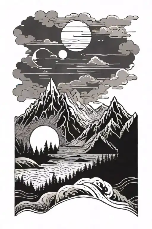 wanderlust vibes mountains nature sea vibes  airy fine line girls fine line tattoo design idea