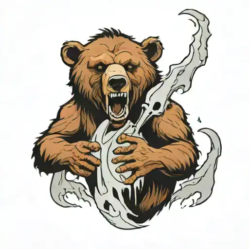 a portal in which you can see a bear tearing a man apart with its teeth tattoo design idea
