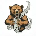 a portal in which you can see a bear tearing a man apart with its teeth tattoo design idea