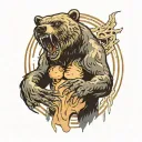 a portal in which you can see a bear tearing a man apart with its teeth tattoo design idea