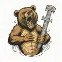 a portal in which you can see a bear tearing a man apart with its teeth tattoo design idea