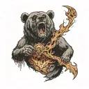 a portal in which you can see a bear tearing a man apart with its teeth tattoo design idea