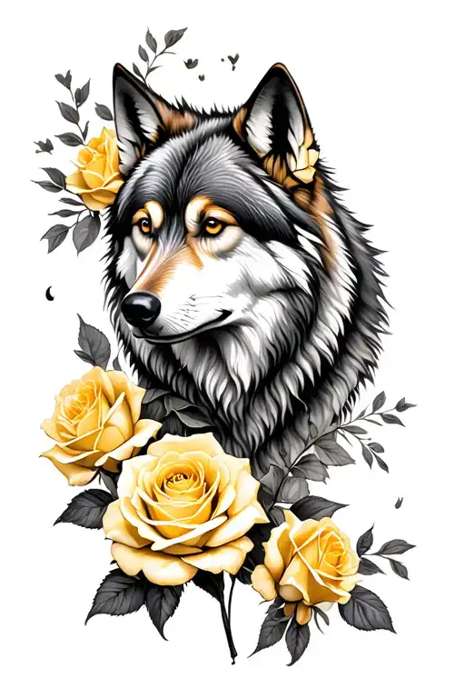 wolf yellow roses life maternal tattoo design idea