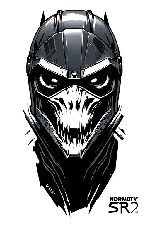 ghost from call of duty, with Normandy sr2 from mass effect, with hints of Batman Arkham trilogy, and noble 6's helmet. tattoo design idea