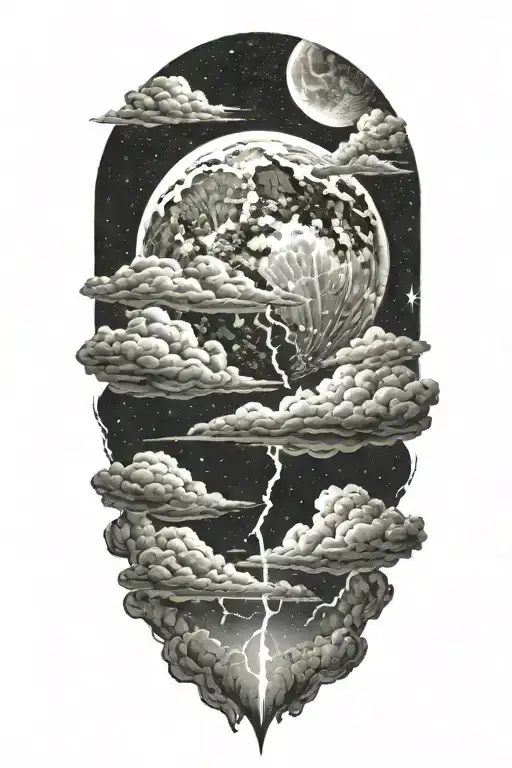 night sky moon thunderstorm cloud lightning dark space tattoo design idea