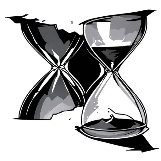 A hourglass broken by a fake in width. The upper part illustrates life, the lower part death tattoo design idea