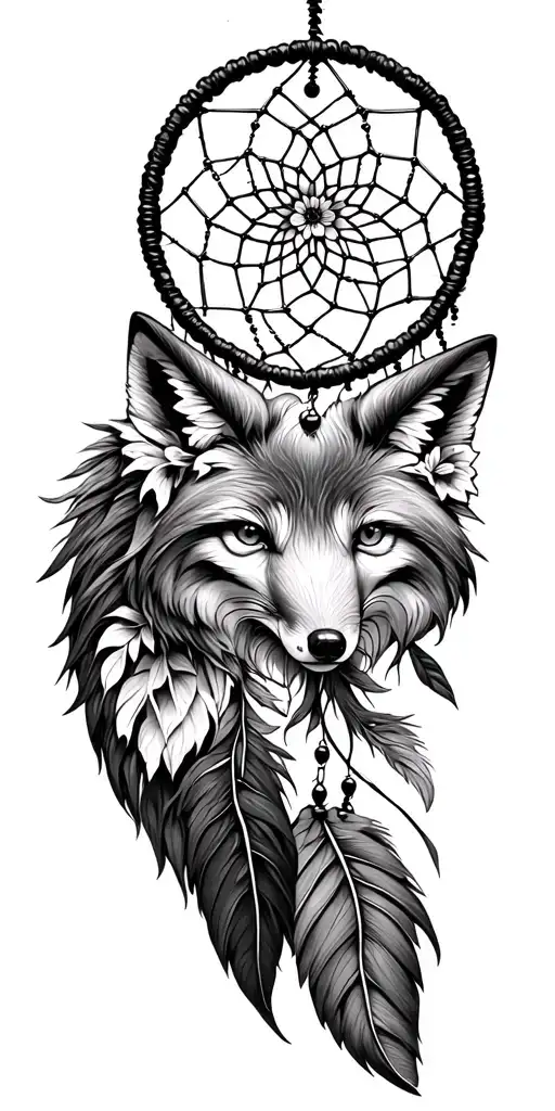 dream catcher entangled floral heart butter fox tattoo design idea