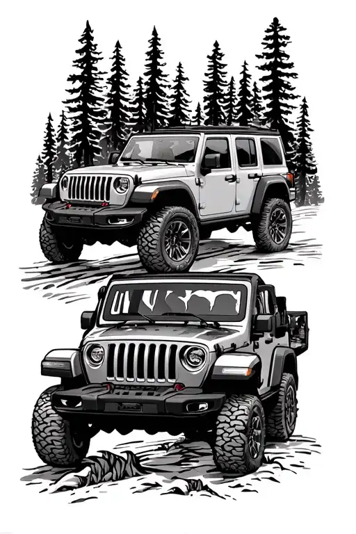 Jeep Wrangler wilderness scene tattoo design idea