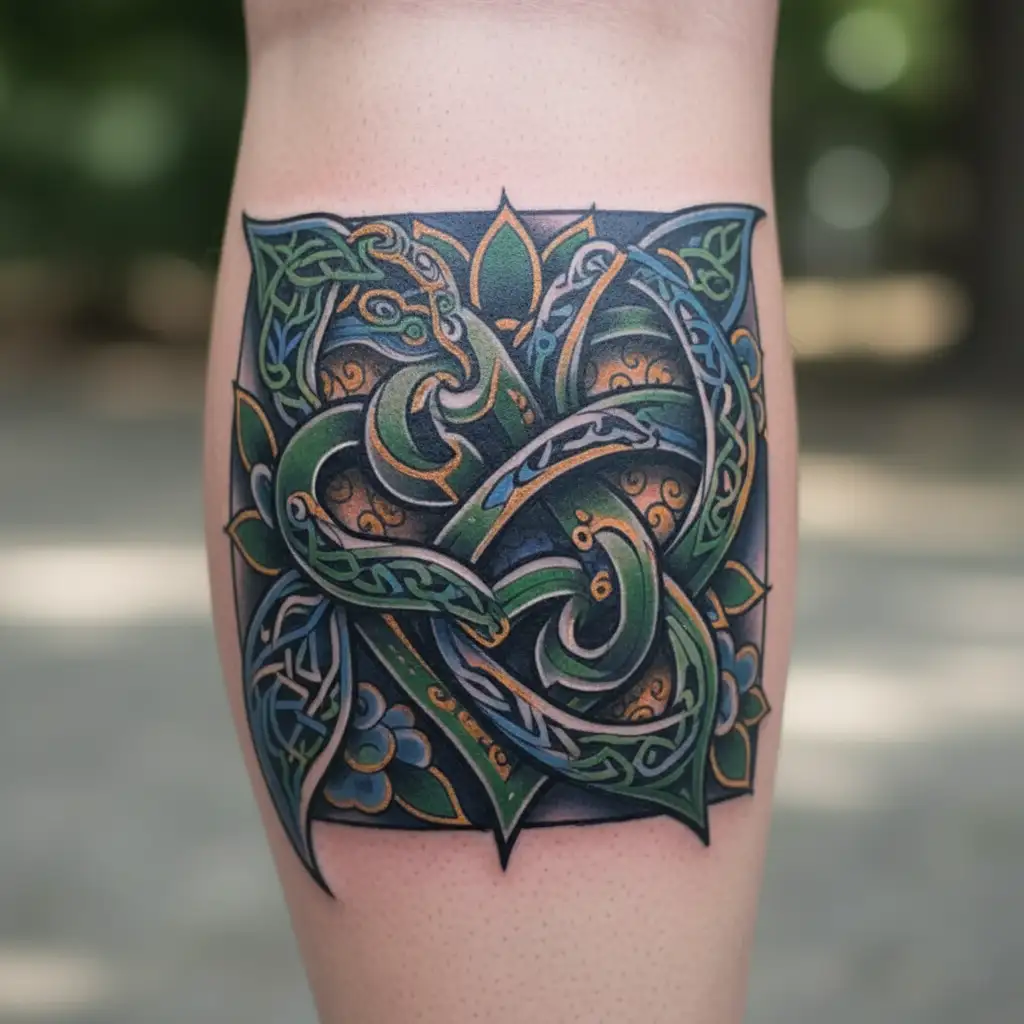 Welsh Celtic knot design with 2 intertwined hearts representing my daughters, with traditional Welsh symbols woven throu tattoo design idea