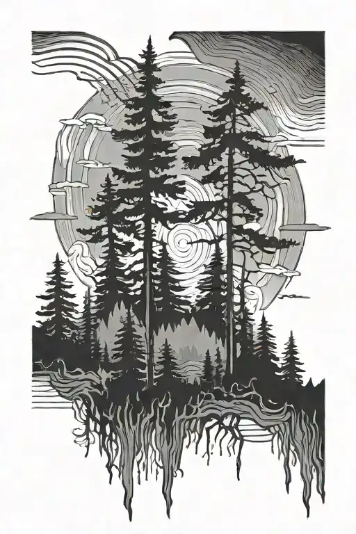 forest soundwave pattern tattoo design idea