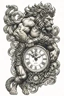 Hercules with lion helmet and clock tattoo design idea