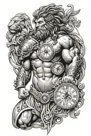 Hercules with lion helmet and clock tattoo design idea