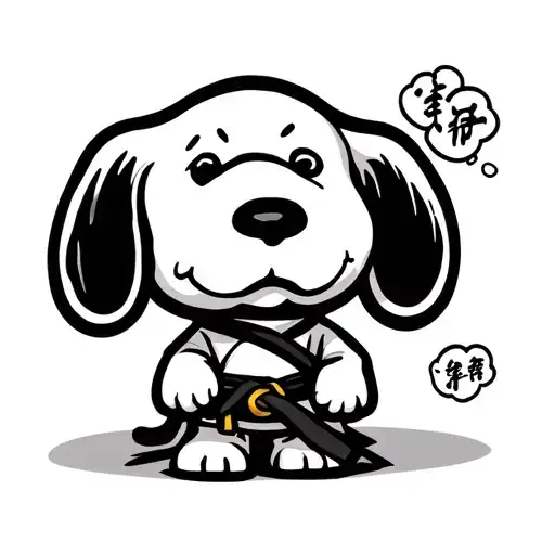 snoopy dog in karate kimono with black belt without background tattoo design idea