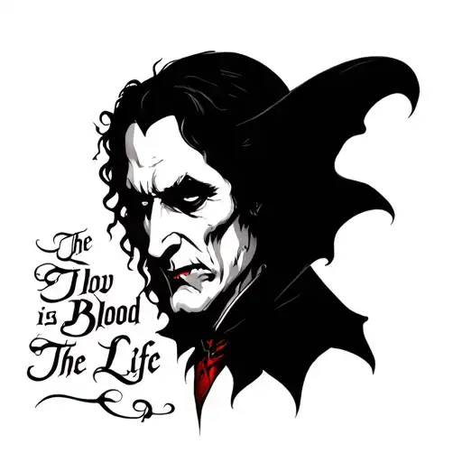 Dracula and below the face to write The Blood is The Life tattoo design idea