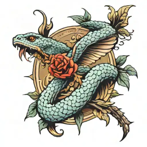  a snake ripping a bird from the sky full tattoo design idea