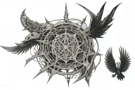 WEB OF WYRD WITH GUNGNIR THROUGH THE CENTER WITH 12-29 DATE INCORPORATED tattoo design idea