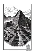 Machu Picchu trail to mountain lama head tattoo design idea