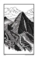 Machu Picchu trail to mountain lama head tattoo design idea