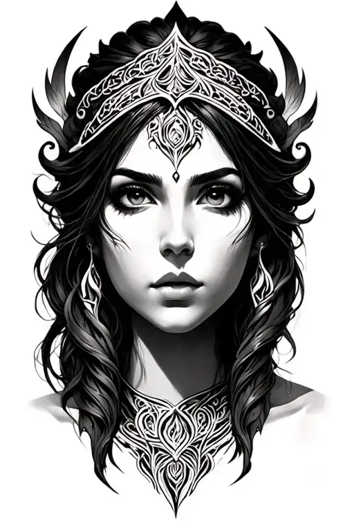 Mirana from dota 2, realism tattoo only face tattoo design idea
