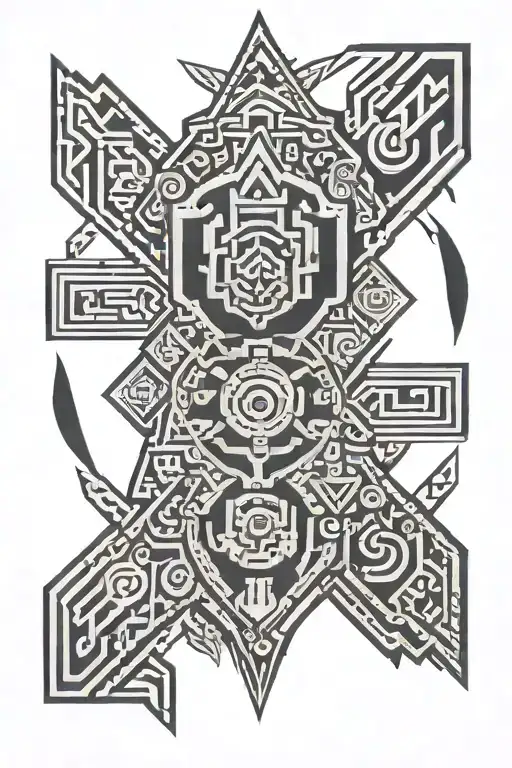 tribal aztec stamp tattoo design idea