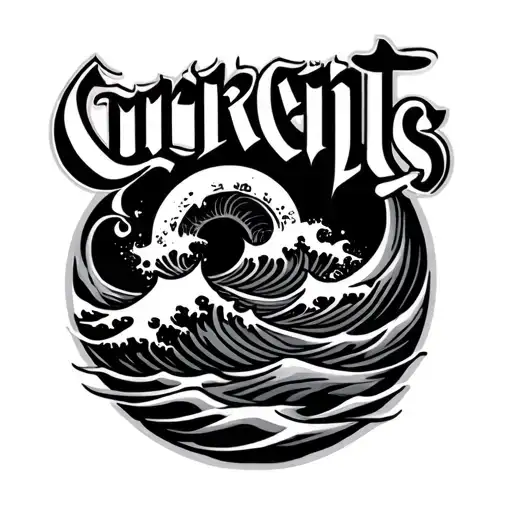 Currents band logo surrounded by waves tattoo design idea
