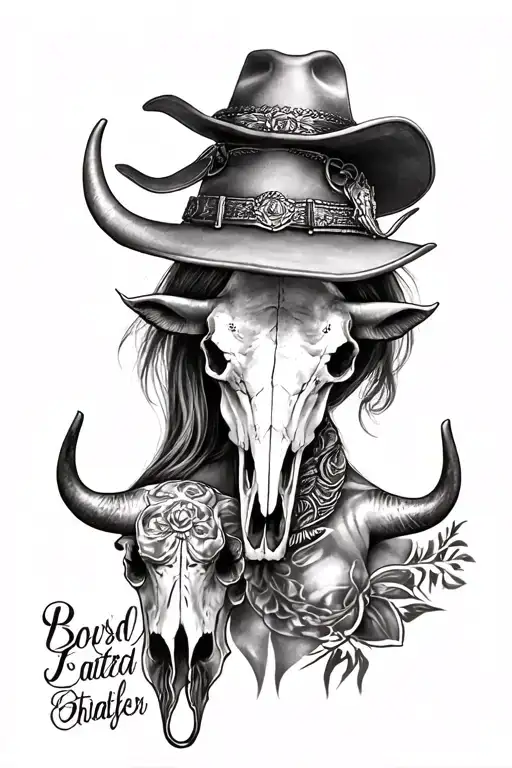 cowgirl, pagan, bull skull, cowboy hat, sleeve tattoo design tattoo design idea
