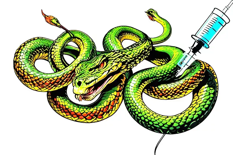 snakes and syringes tattoo design idea