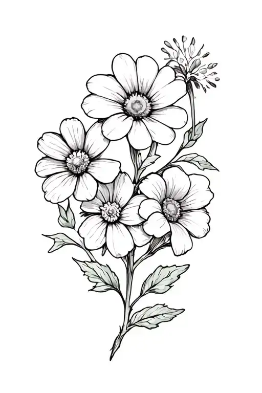 violets, primrose, daisy, sweet pea flowers vine tattoo design idea