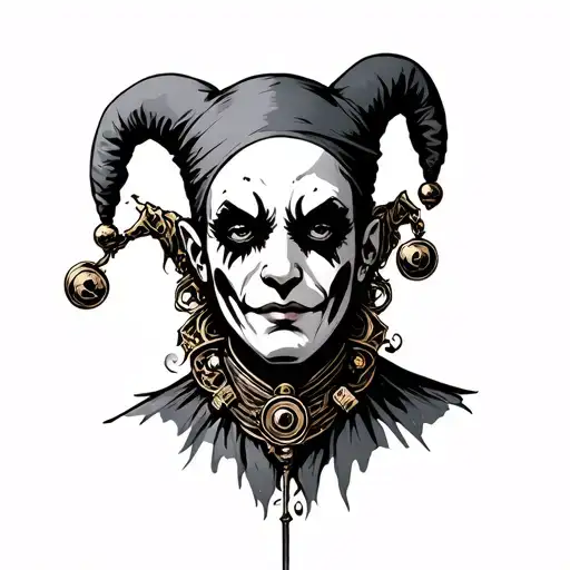 faceless steam punk jester tattoo design idea
